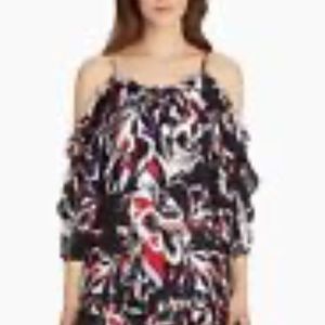 PARKER Aidrian Open Shoulder Dress Silk Black Floral, size small